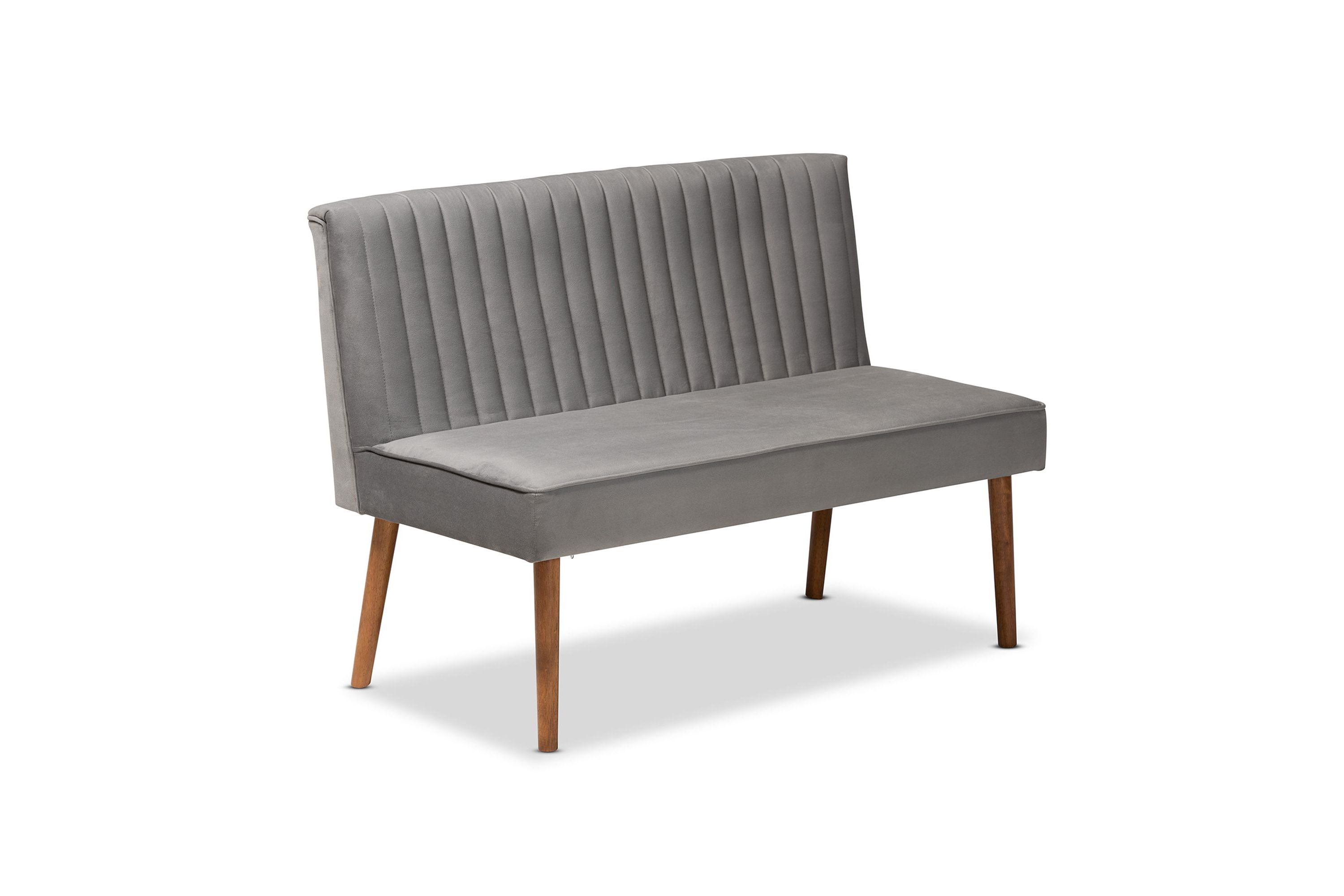 Alvis Mid-Century Modern Grey Velvet Upholstered and Walnut Brown Finished Wood 3-Piece Dining Nook Set