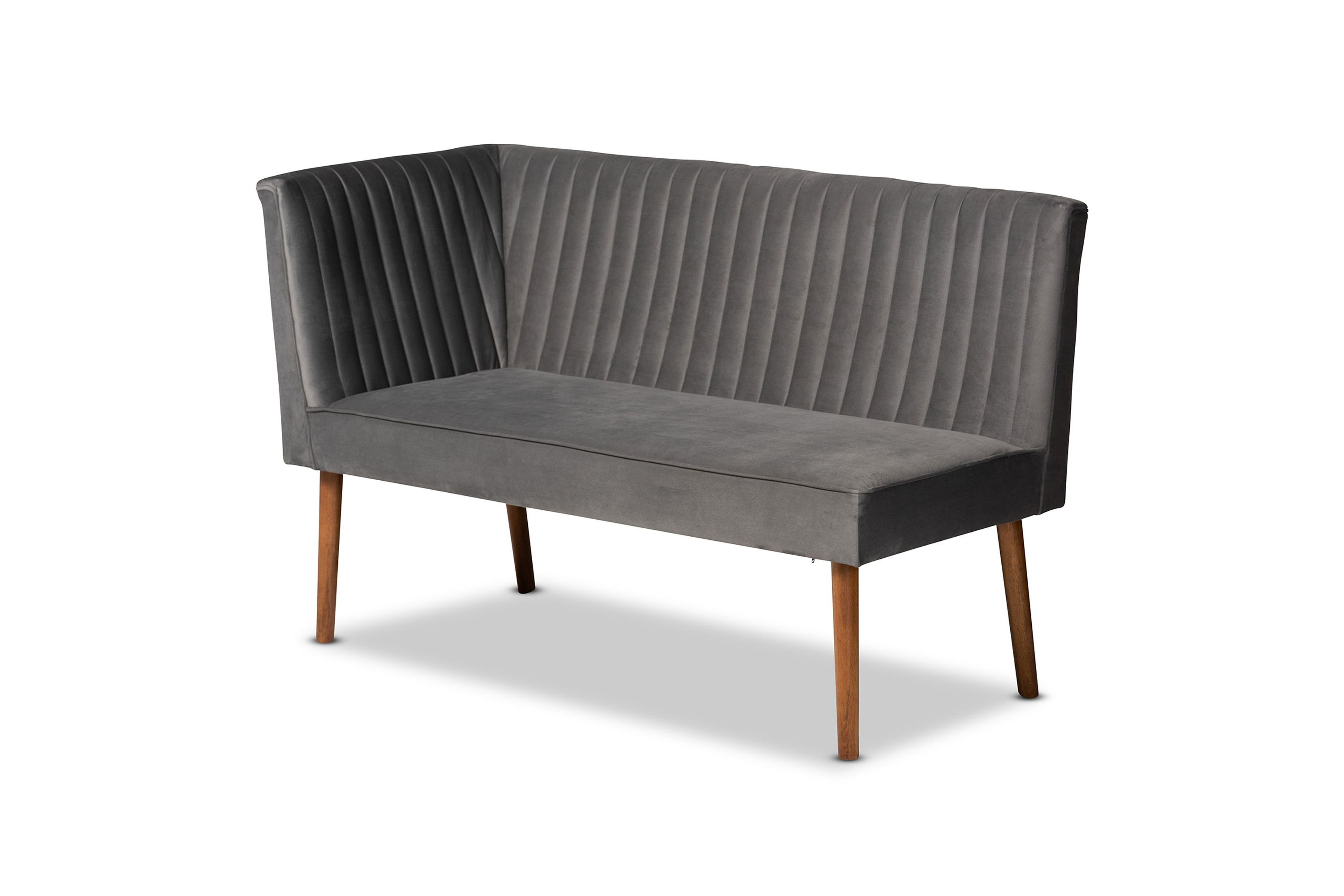 Alvis Mid-Century Modern Grey Velvet Upholstered and Walnut Brown Finished Wood 3-Piece Dining Nook Set