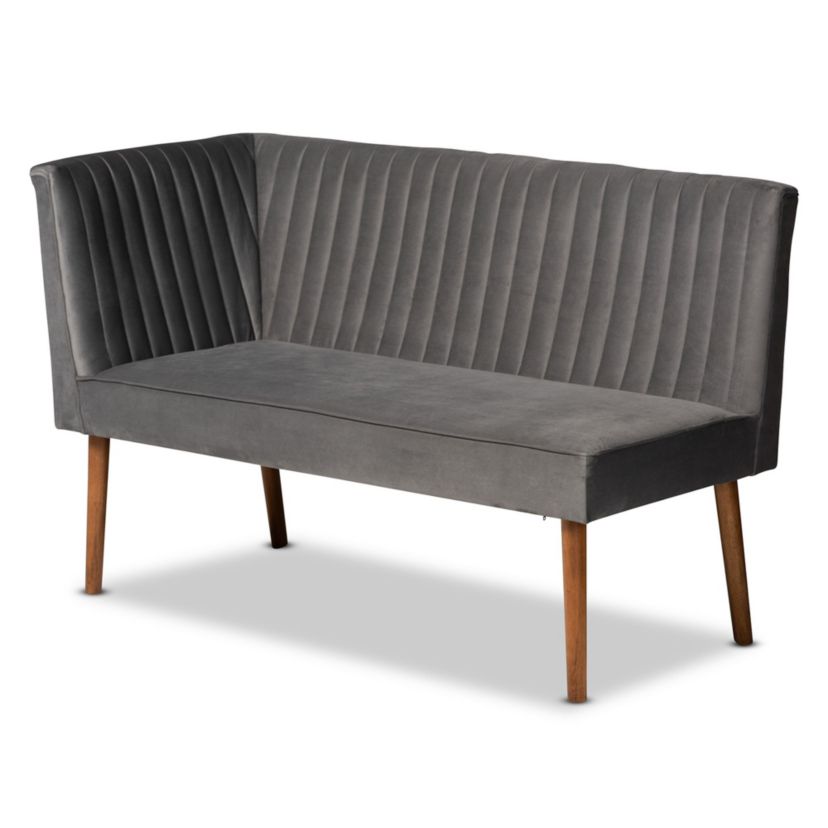 Alvis Mid-Century Modern Grey Velvet Upholstered and Walnut Brown Finished Wood 3-Piece Dining Nook Set