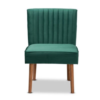 Alvis Mid-Century Modern Emerald Green Velvet Upholstered and Walnut Brown Finished Wood Dining Chair