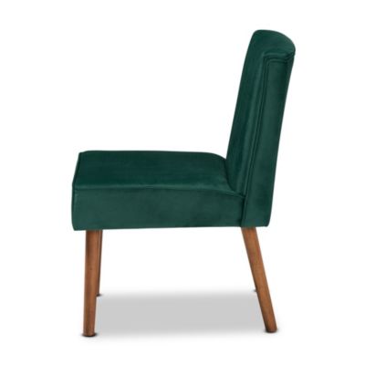 Alvis Mid-Century Modern Emerald Green Velvet Upholstered and Walnut Brown Finished Wood Dining Chair