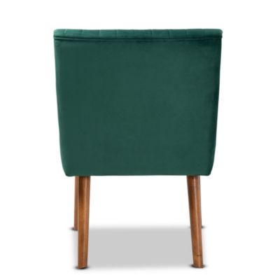 Alvis Mid-Century Modern Emerald Green Velvet Upholstered and Walnut Brown Finished Wood Dining Chair