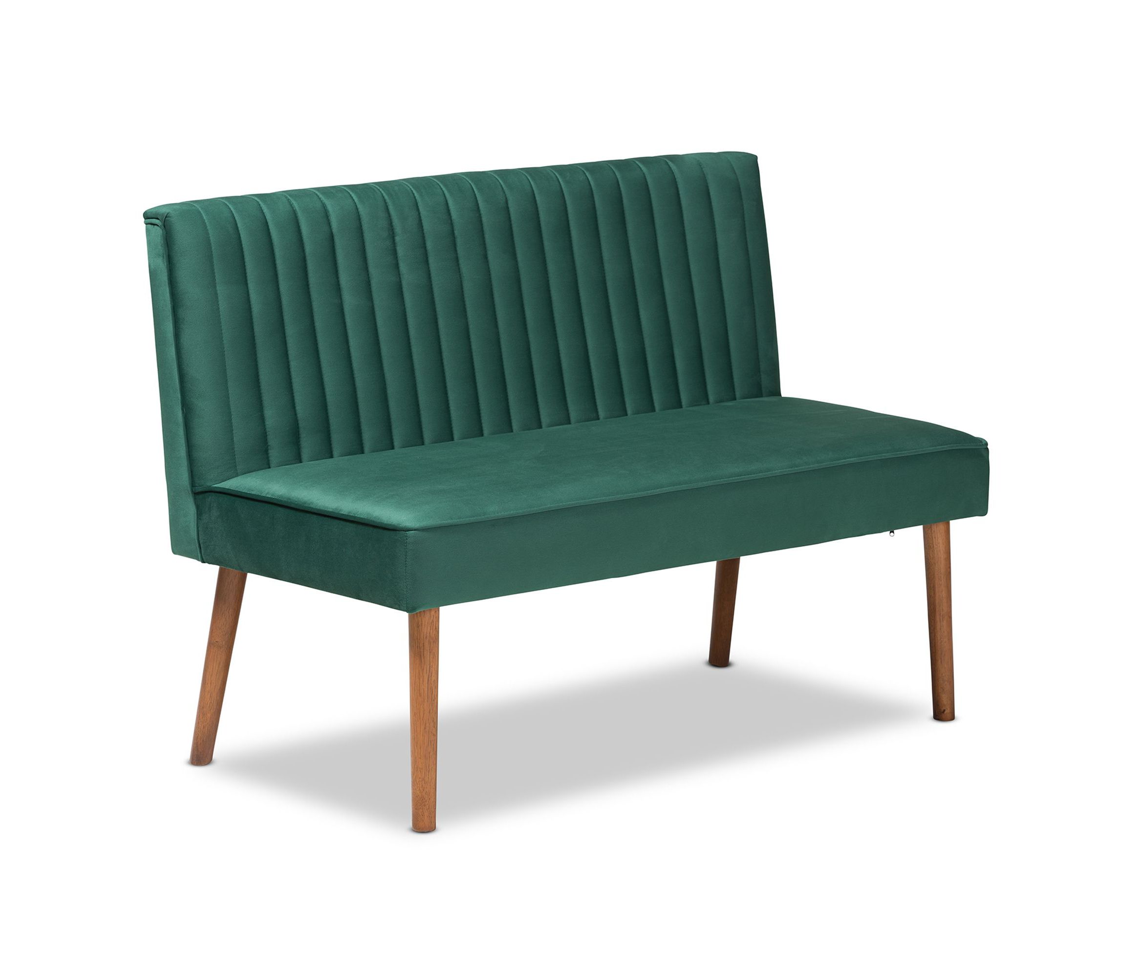 Alvis Mid-Century Modern Emerald Green Velvet Upholstered and Walnut Brown Finished Wood 3-Piece Dining Nook Set