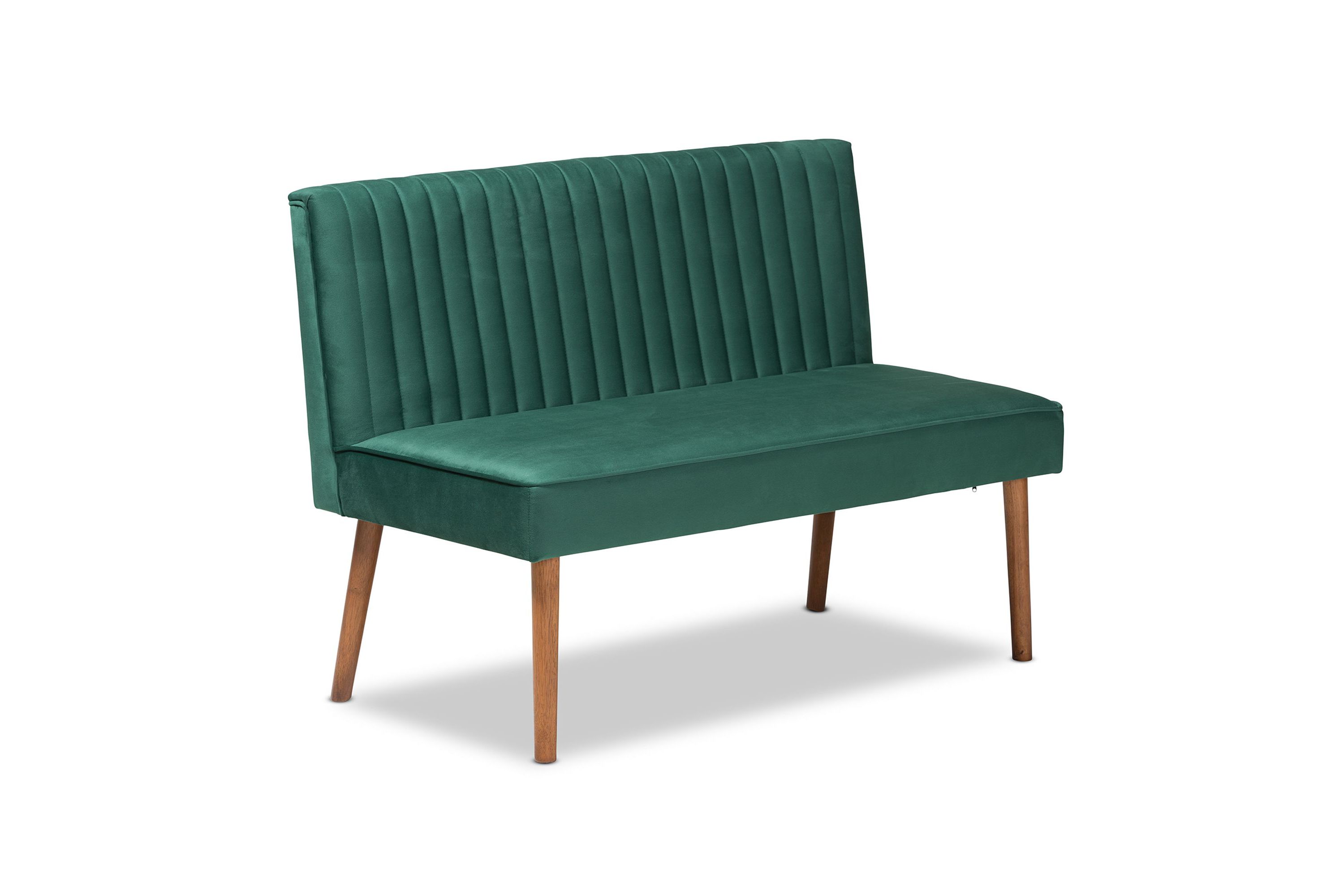 Alvis Mid-Century Modern Emerald Green Velvet Upholstered and Walnut Brown Finished Wood 3-Piece Dining Nook Set