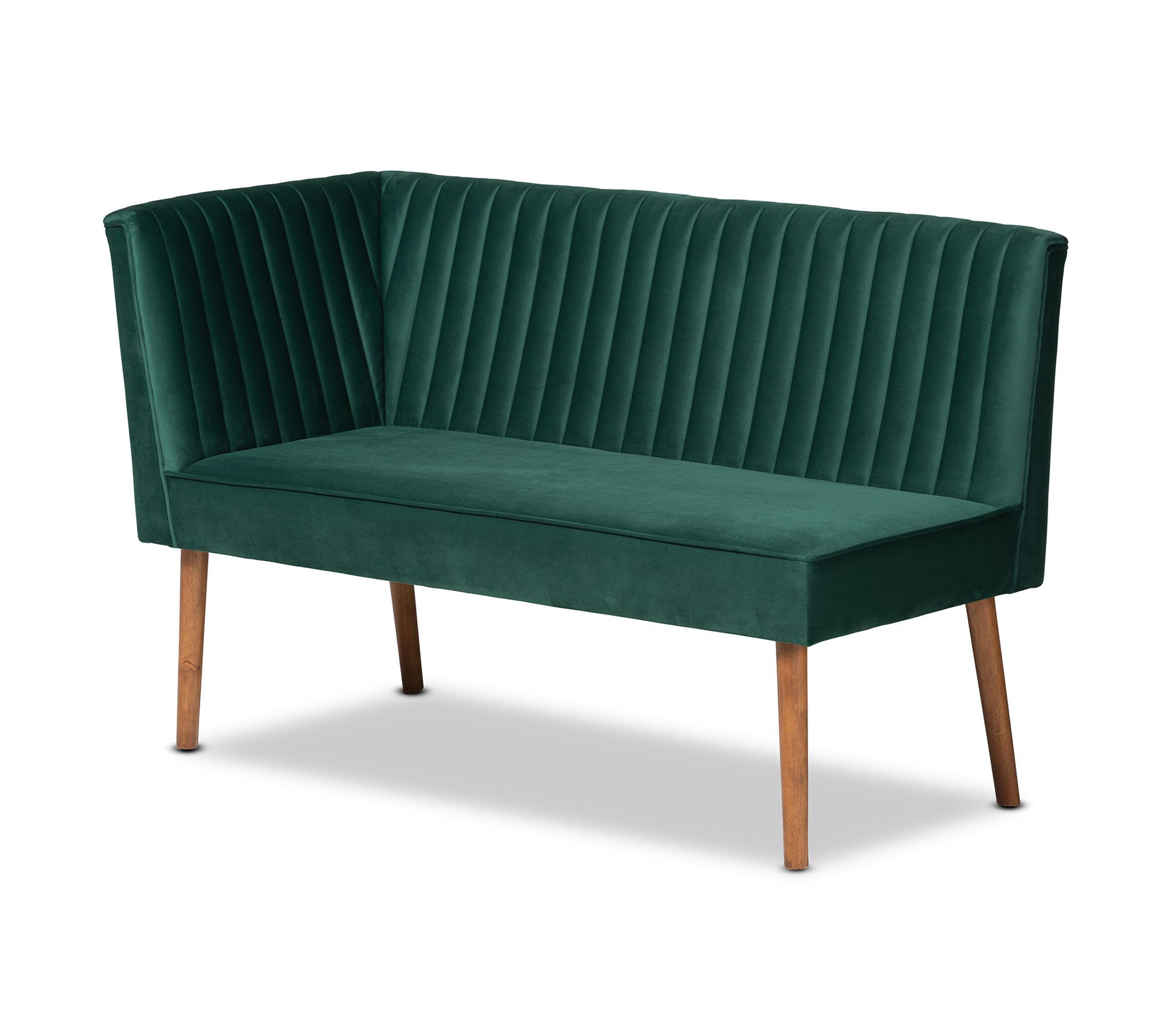 Alvis Mid-Century Modern Emerald Green Velvet Upholstered and Walnut Brown Finished Wood 3-Piece Dining Nook Set
