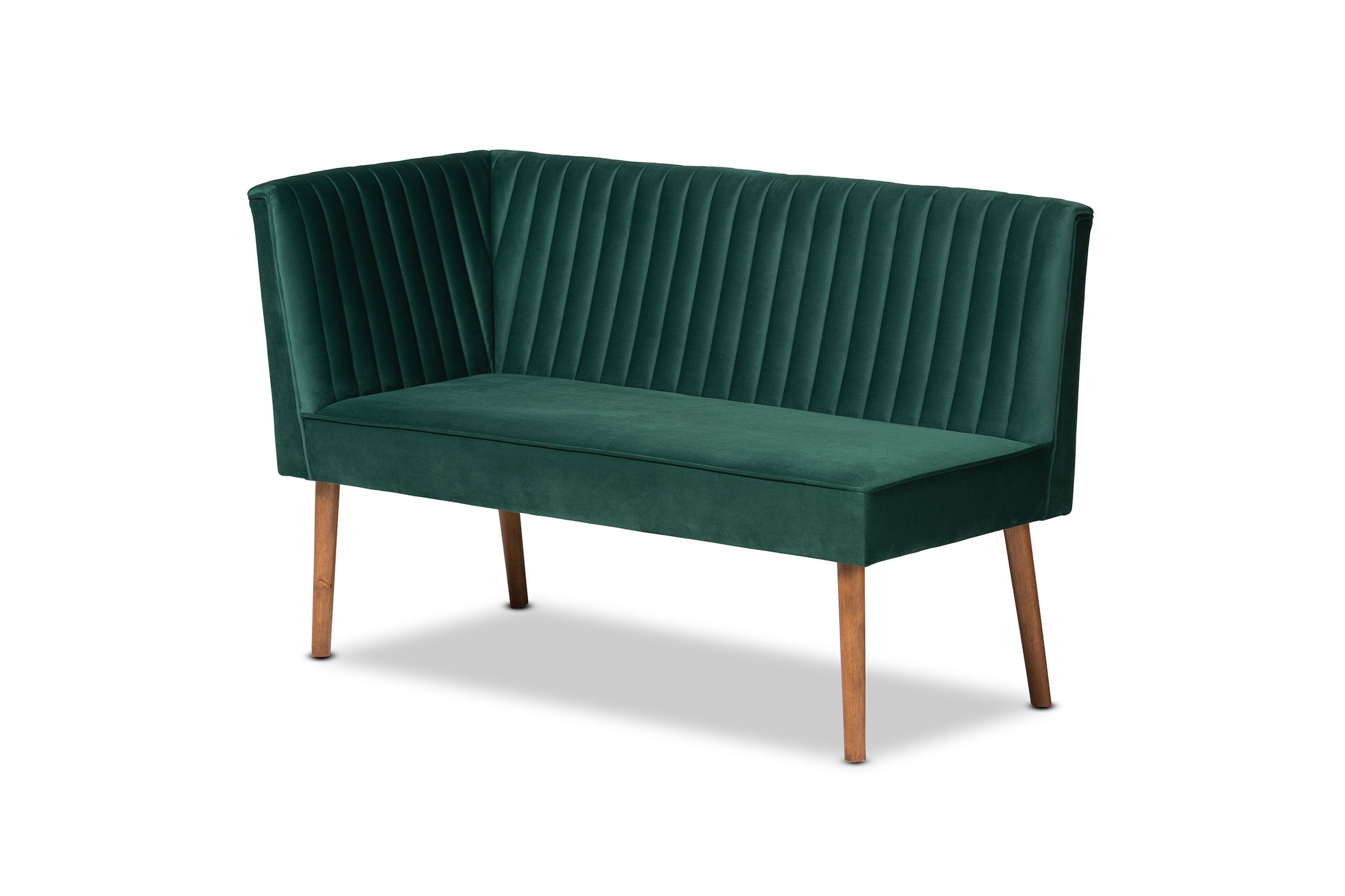 Alvis Mid-Century Modern Emerald Green Velvet Upholstered and Walnut Brown Finished Wood 3-Piece Dining Nook Set