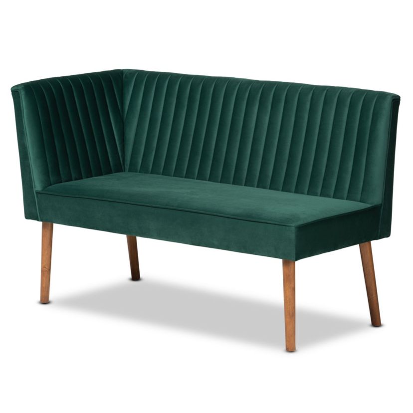 Alvis Mid-Century Modern Emerald Green Velvet Upholstered and Walnut Brown Finished Wood 3-Piece Dining Nook Set