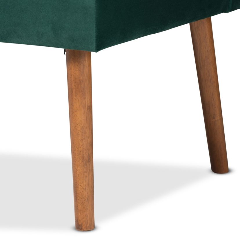 Alvis Mid-Century Modern Emerald Green Velvet Upholstered and Walnut Brown Finished Wood 2-Piece Dining Nook Banquette Set