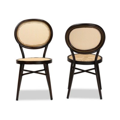 Thalia Mid-Century Modern Dark Brown Finished Metal and Synthetic Rattan Outdoor Dining Chairs