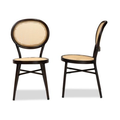 Thalia Mid-Century Modern Dark Brown Finished Metal and Synthetic Rattan Outdoor Dining Chairs