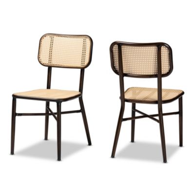 Katina Mid-Century Modern Dark Brown Finished Metal and Synthetic Rattan Outdoor Dining Chairs