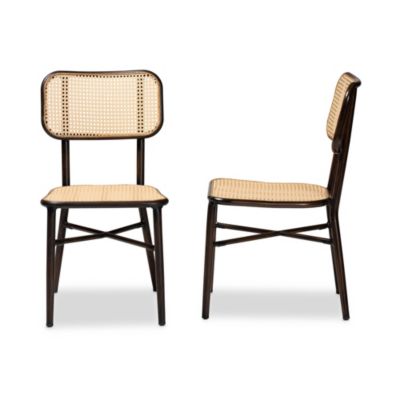 Katina Mid-Century Modern Dark Brown Finished Metal and Synthetic Rattan Outdoor Dining Chairs