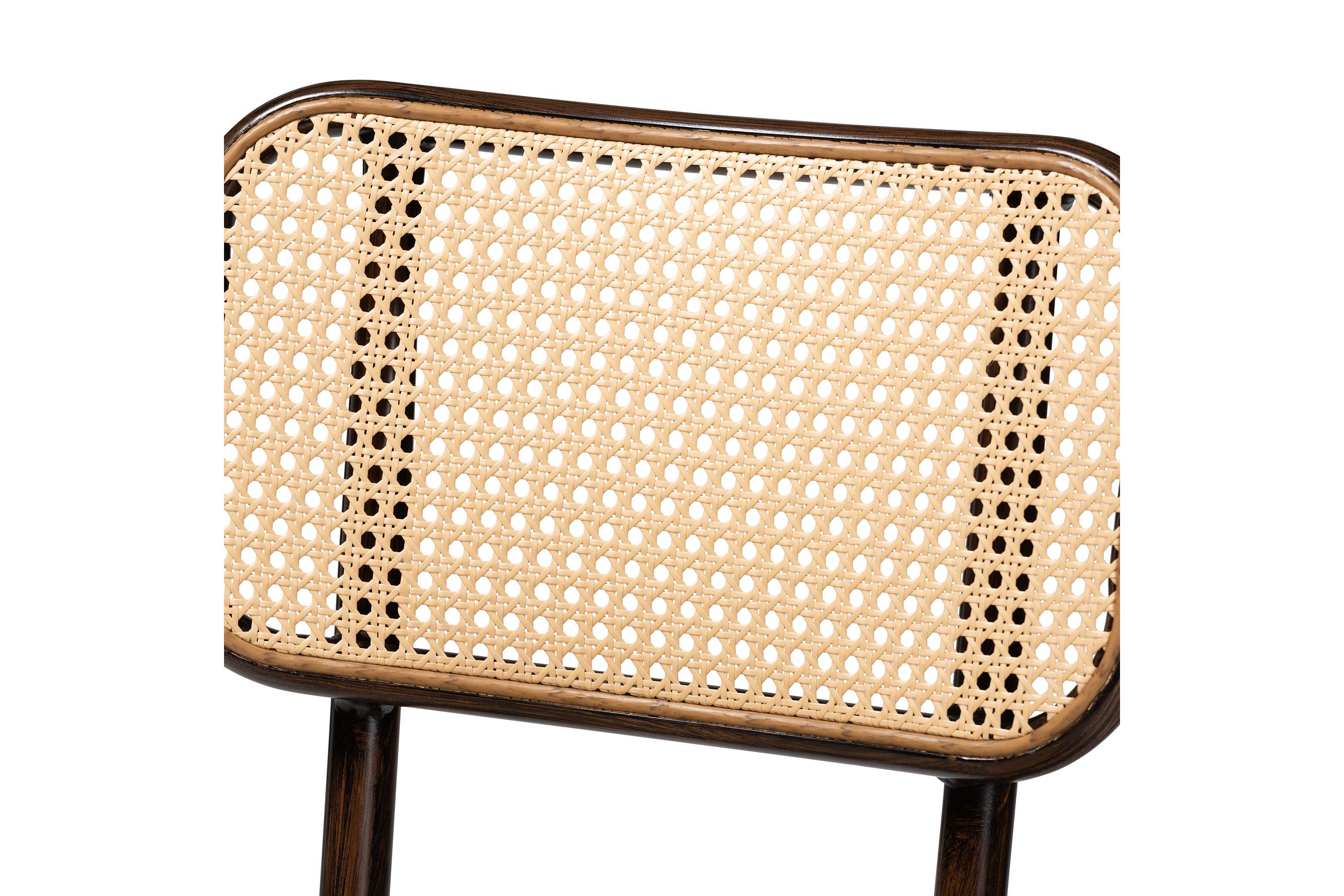 Katina Mid-Century Modern Dark Brown Finished Metal and Synthetic Rattan Outdoor Dining Chairs