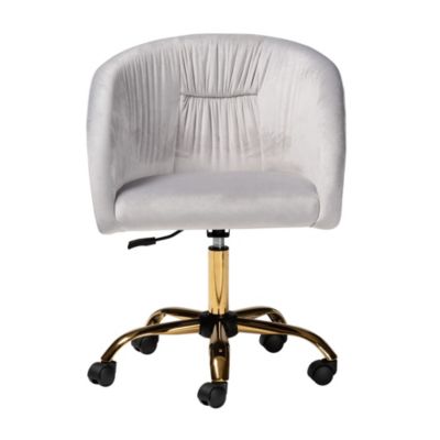 Ravenna Contemporary Glam and Luxe Grey Velvet Fabric and Gold Metal Swivel Office Chair