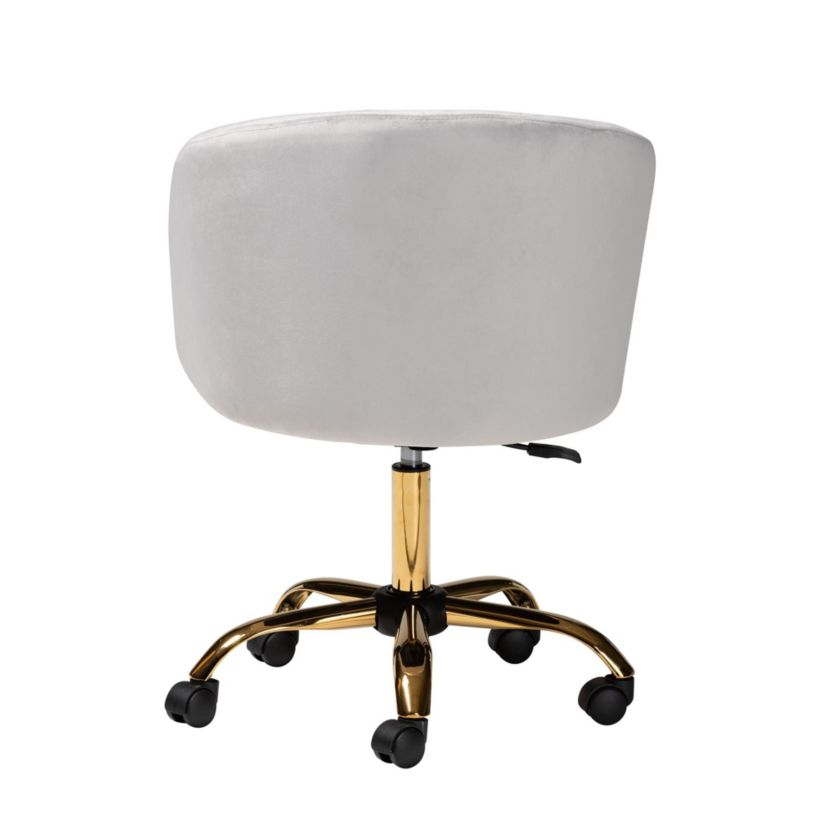 Ravenna Contemporary Glam and Luxe Grey Velvet Fabric and Gold Metal Swivel Office Chair