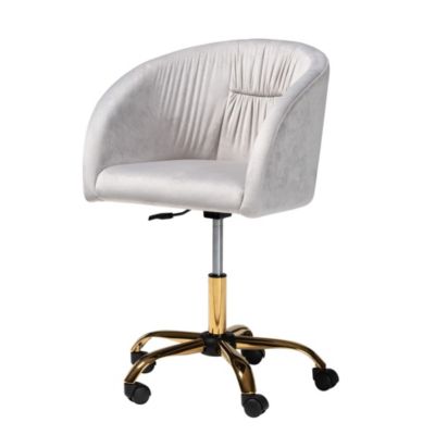 Ravenna Contemporary Glam and Luxe Grey Velvet Fabric and Gold Metal Swivel Office Chair