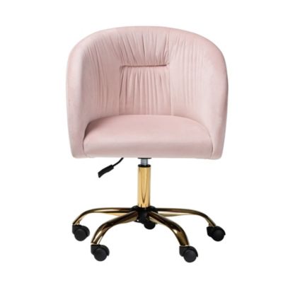 Ravenna Contemporary Glam and Luxe Blush Pink Velvet Fabric and Gold Metal Swivel Office Chair