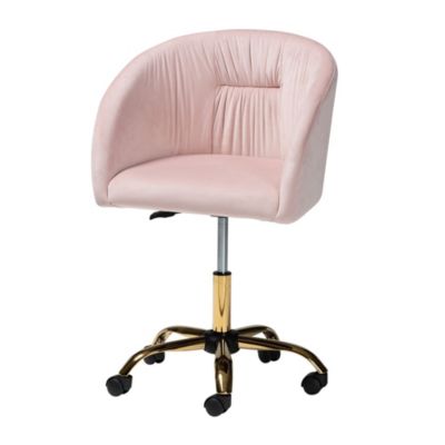 Ravenna Contemporary Glam and Luxe Blush Pink Velvet Fabric and Gold Metal Swivel Office Chair