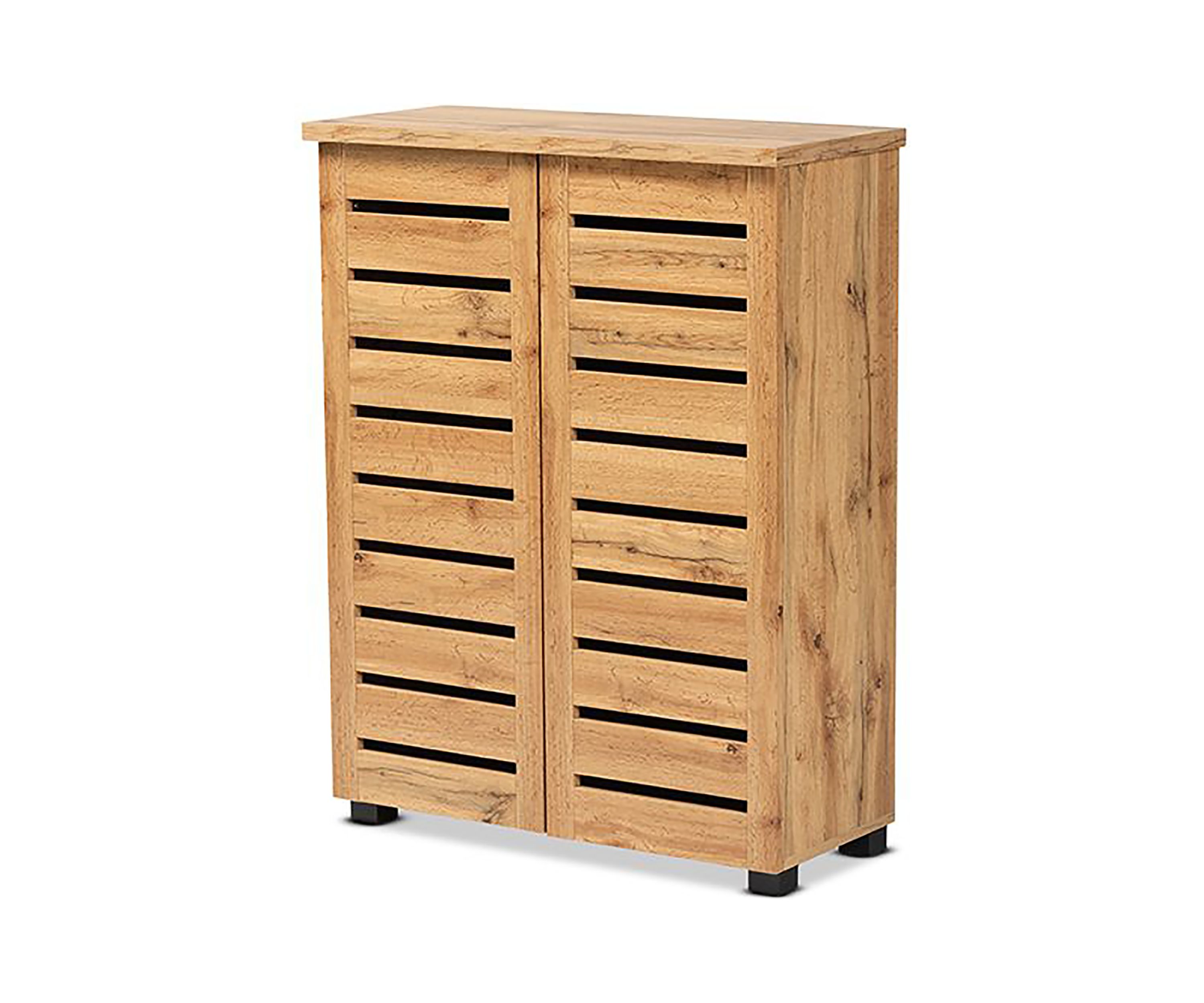Adalwin Modern and Contemporary Oak Brown Finished Wood 2-Door Shoe Storage Cabinet