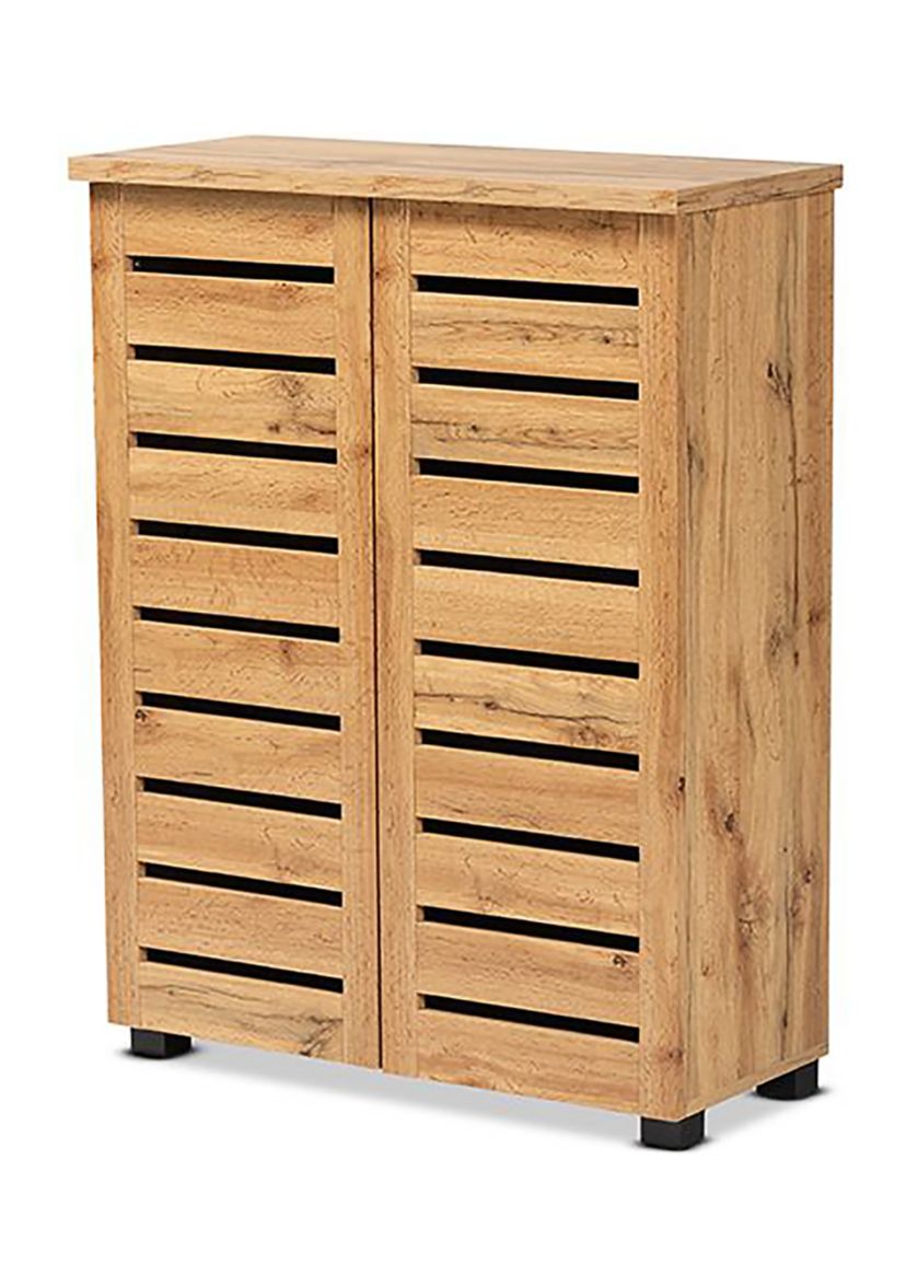 Adalwin Modern and Contemporary Oak Brown Finished Wood 2-Door Shoe Storage Cabinet