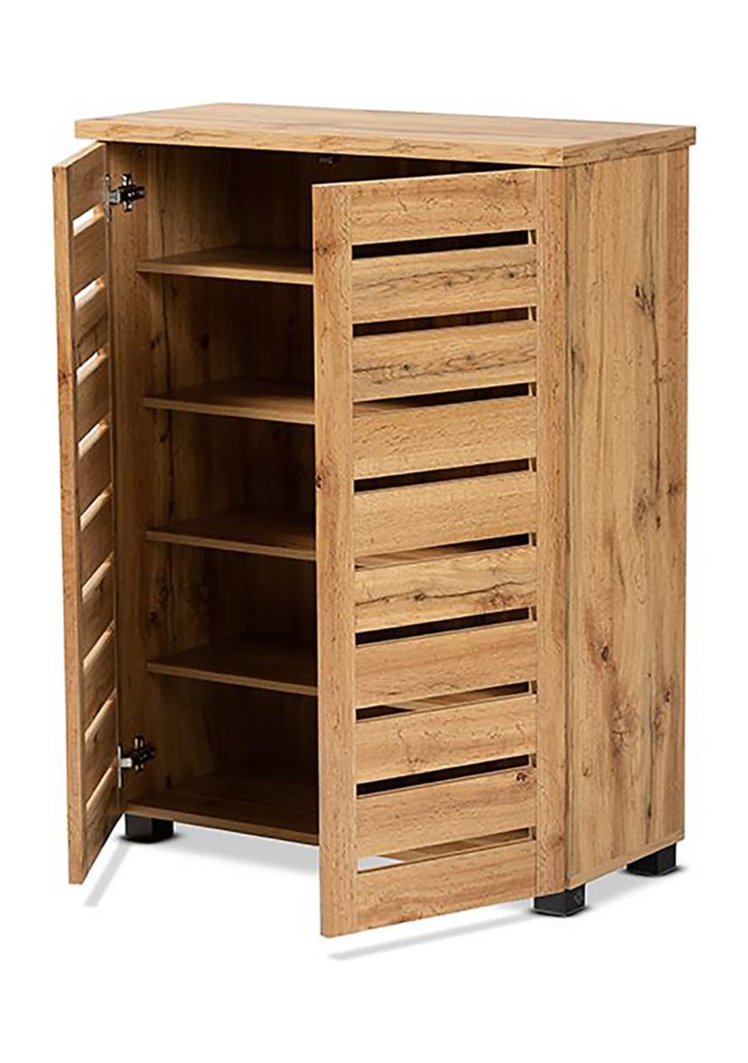 Adalwin Modern and Contemporary Oak Brown Finished Wood 2-Door Shoe Storage Cabinet