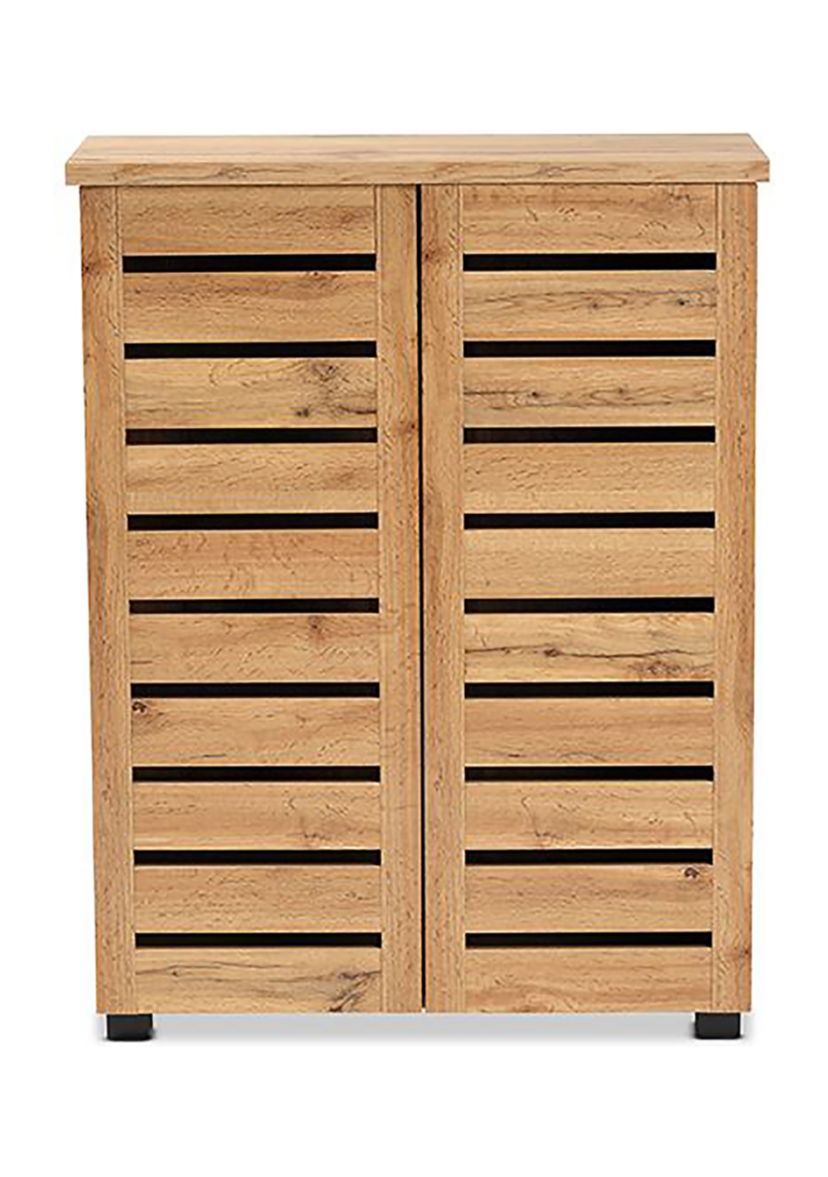 Adalwin Modern and Contemporary Oak Brown Finished Wood 2-Door Shoe Storage Cabinet