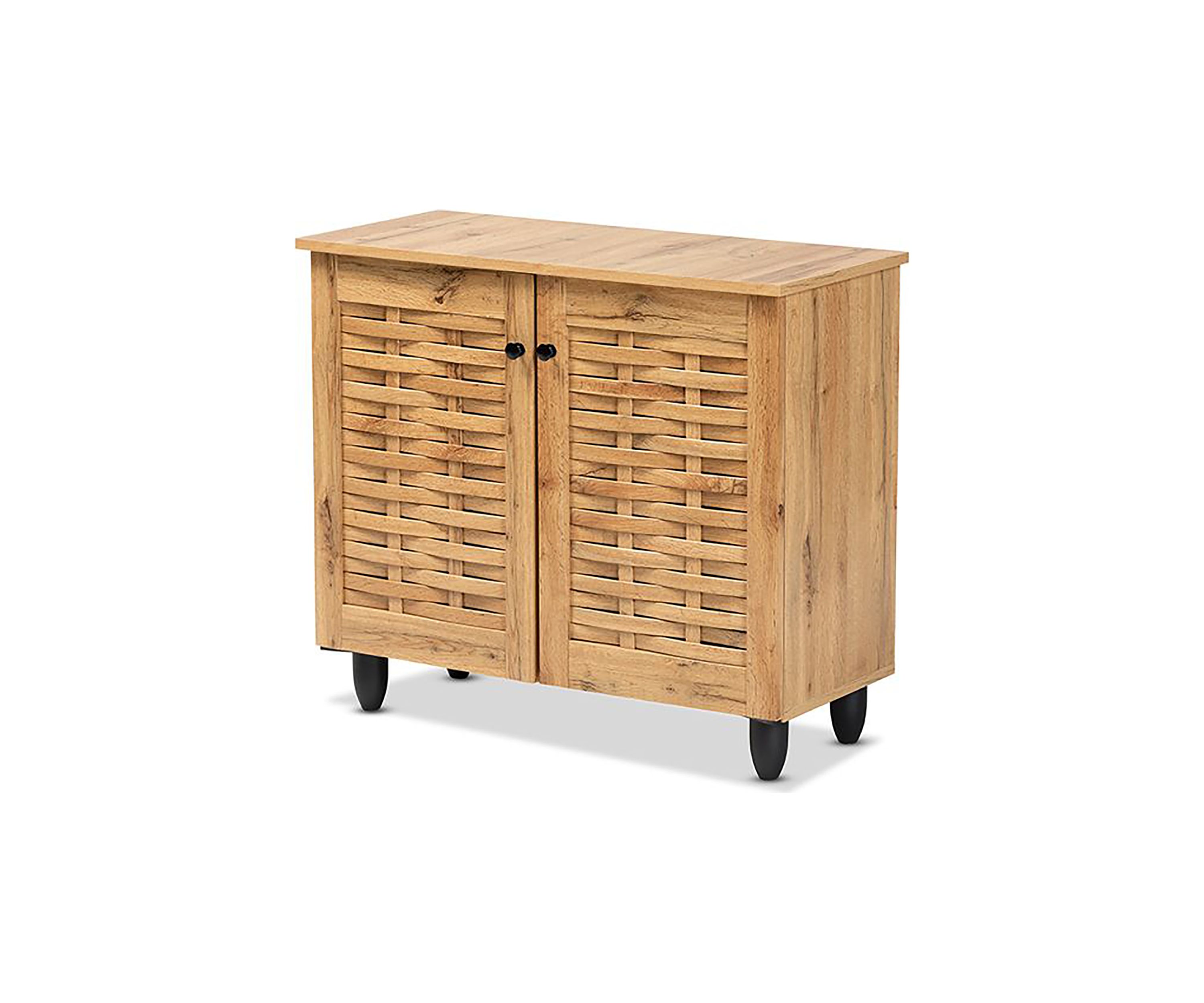 Winda Modern and Contemporary Oak Brown Finished Wood 2-Door Shoe Cabinet