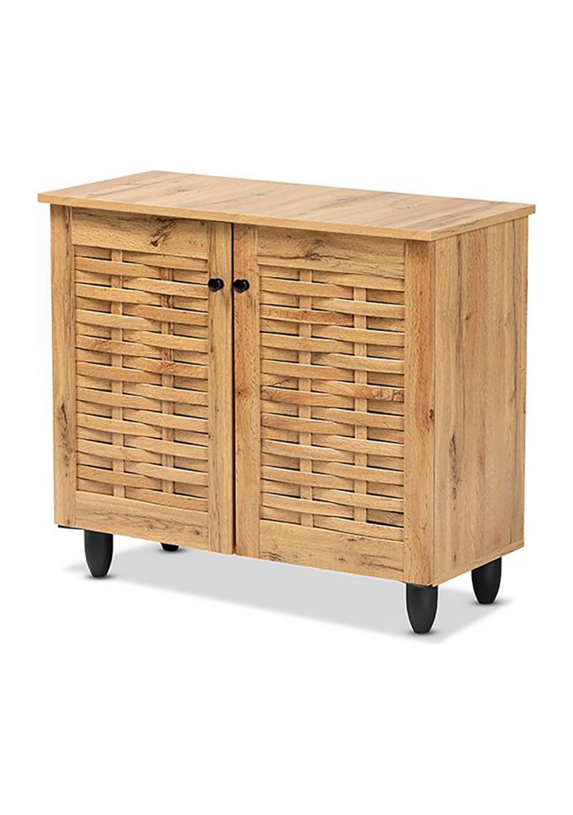 Winda Modern and Contemporary Oak Brown Finished Wood 2-Door Shoe Cabinet