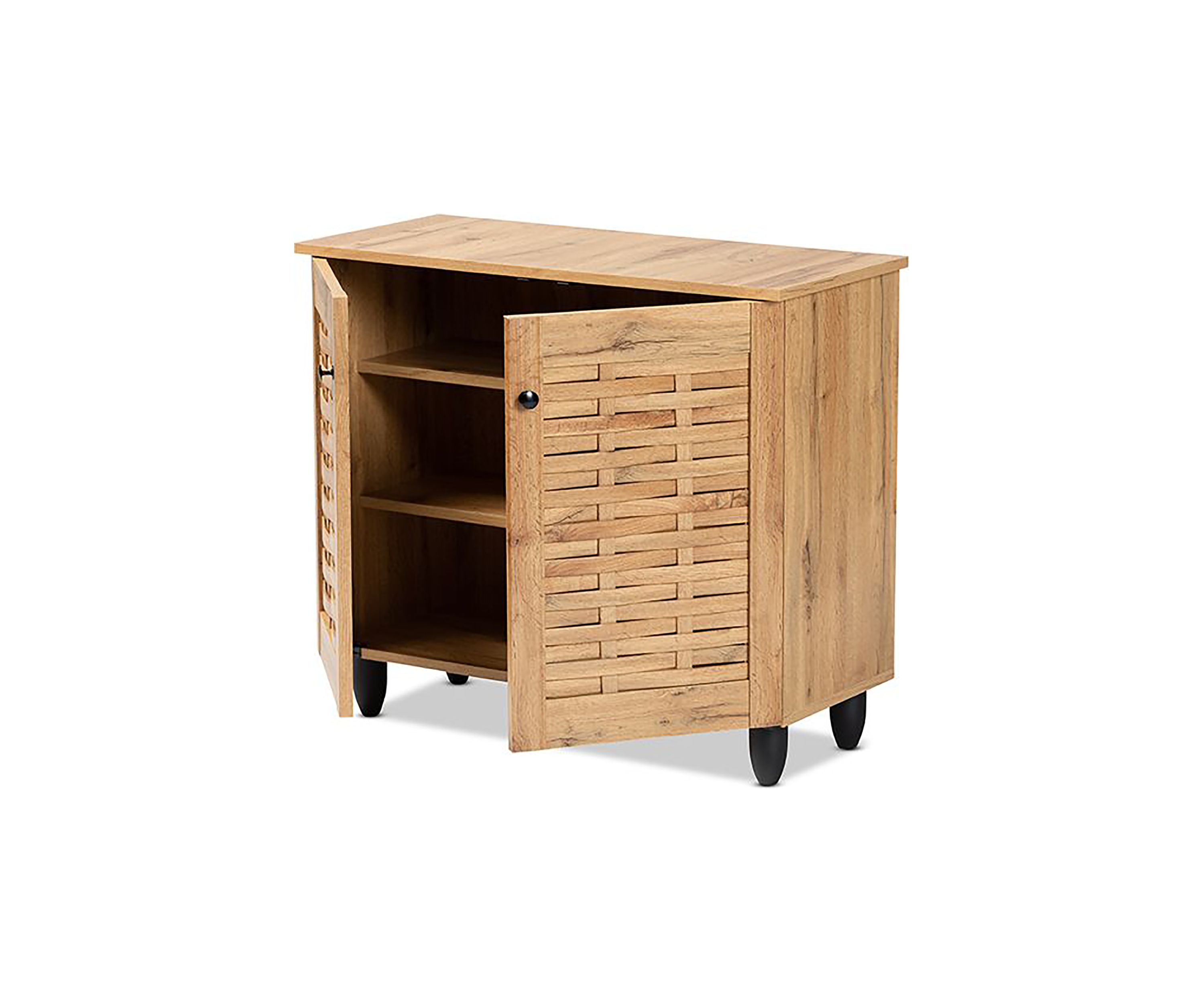 Winda Modern and Contemporary Oak Brown Finished Wood 2-Door Shoe Cabinet