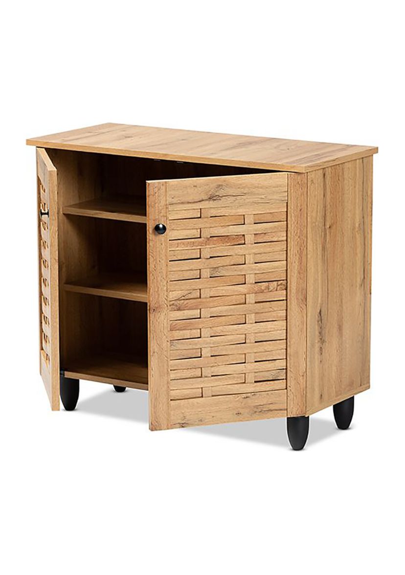 Winda Modern and Contemporary Oak Brown Finished Wood 2-Door Shoe Cabinet