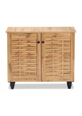 Winda Modern and Contemporary Oak Brown Finished Wood -Door Shoe Cabinet