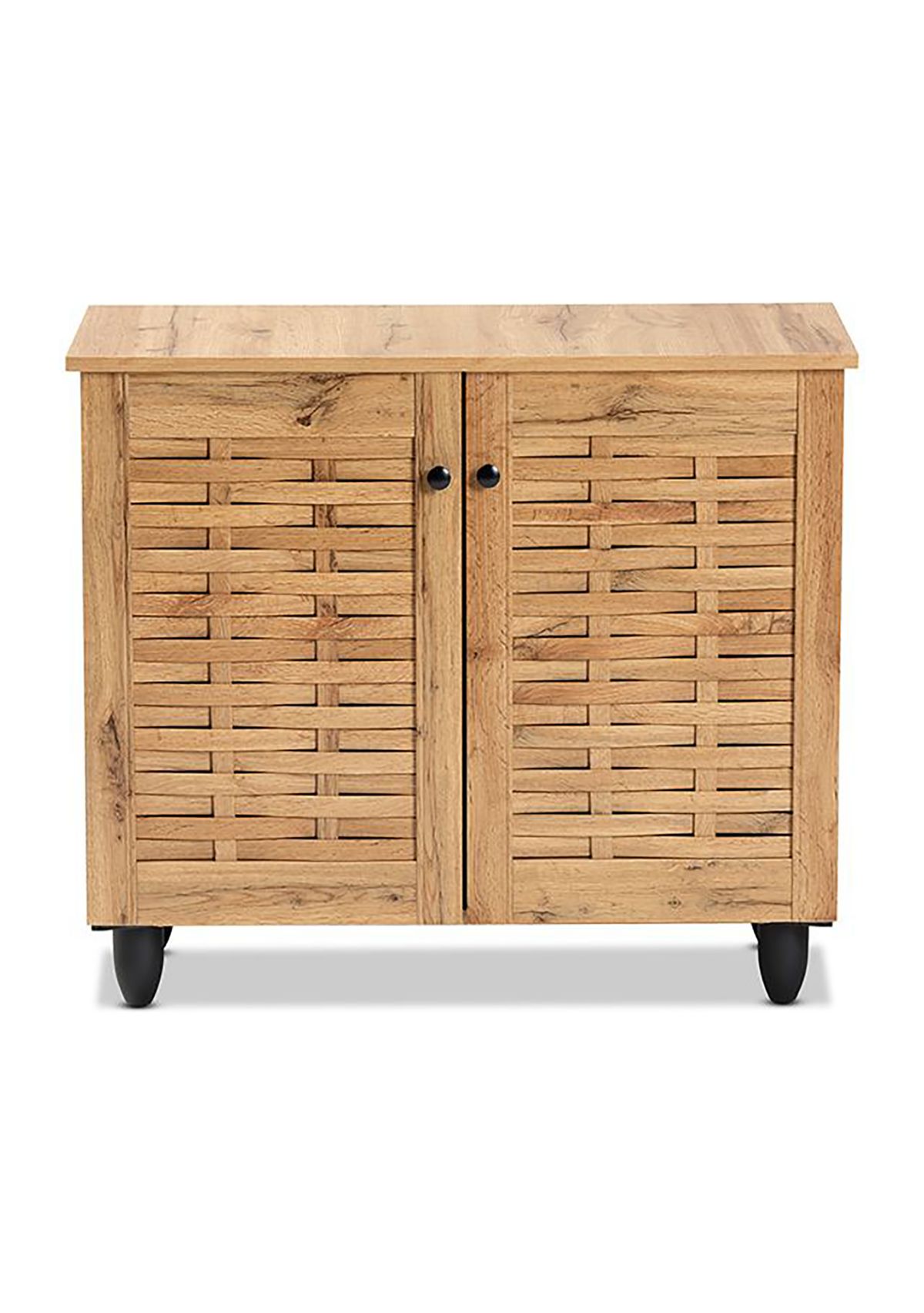Winda Modern and Contemporary Oak Brown Finished Wood 2-Door Shoe Cabinet