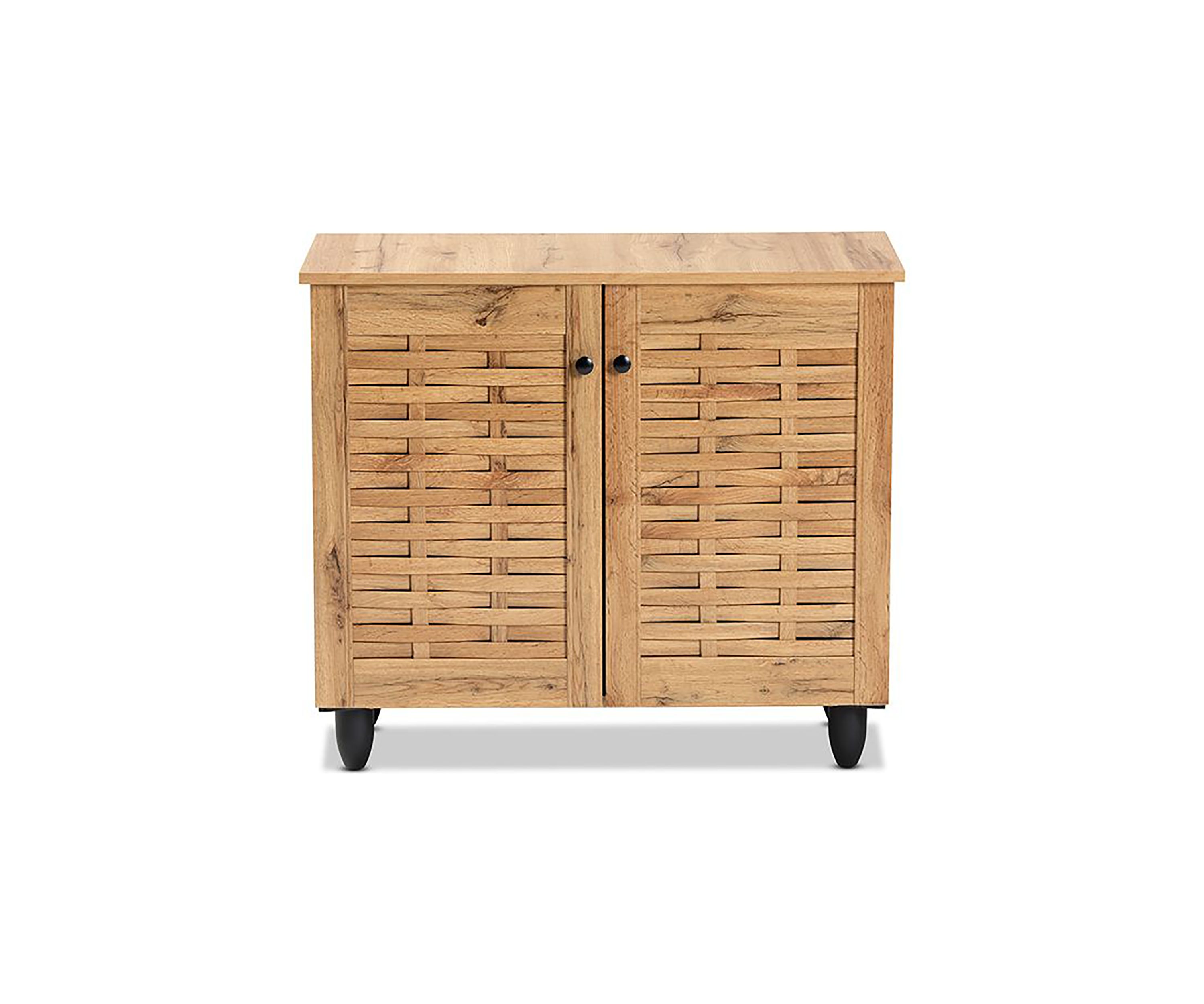 Winda Modern and Contemporary Oak Brown Finished Wood 2-Door Shoe Cabinet