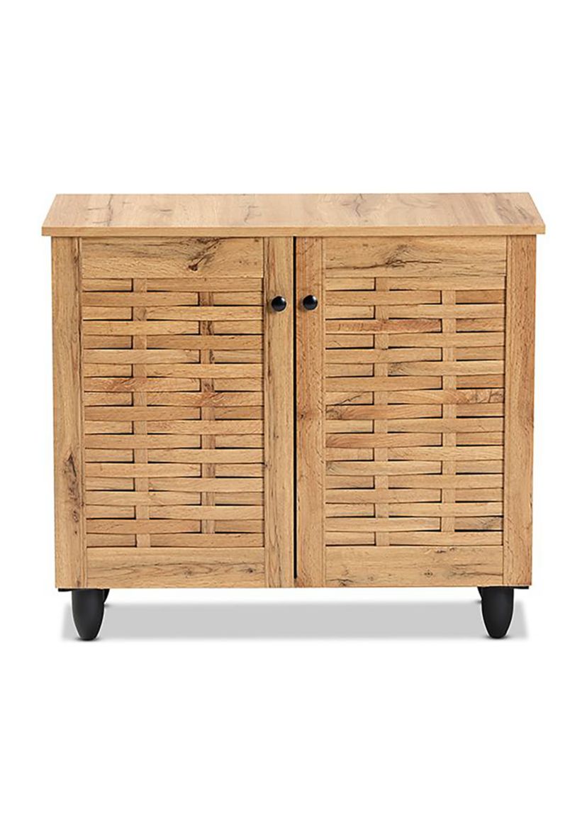 Winda Modern and Contemporary Oak Brown Finished Wood 2-Door Shoe Cabinet