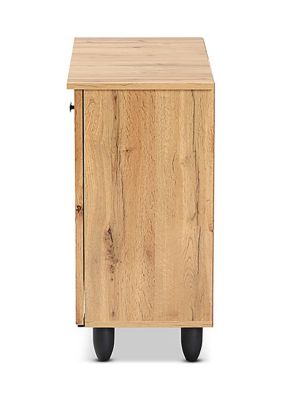 Winda Modern and Contemporary Oak Brown Finished Wood -Door Shoe Cabinet