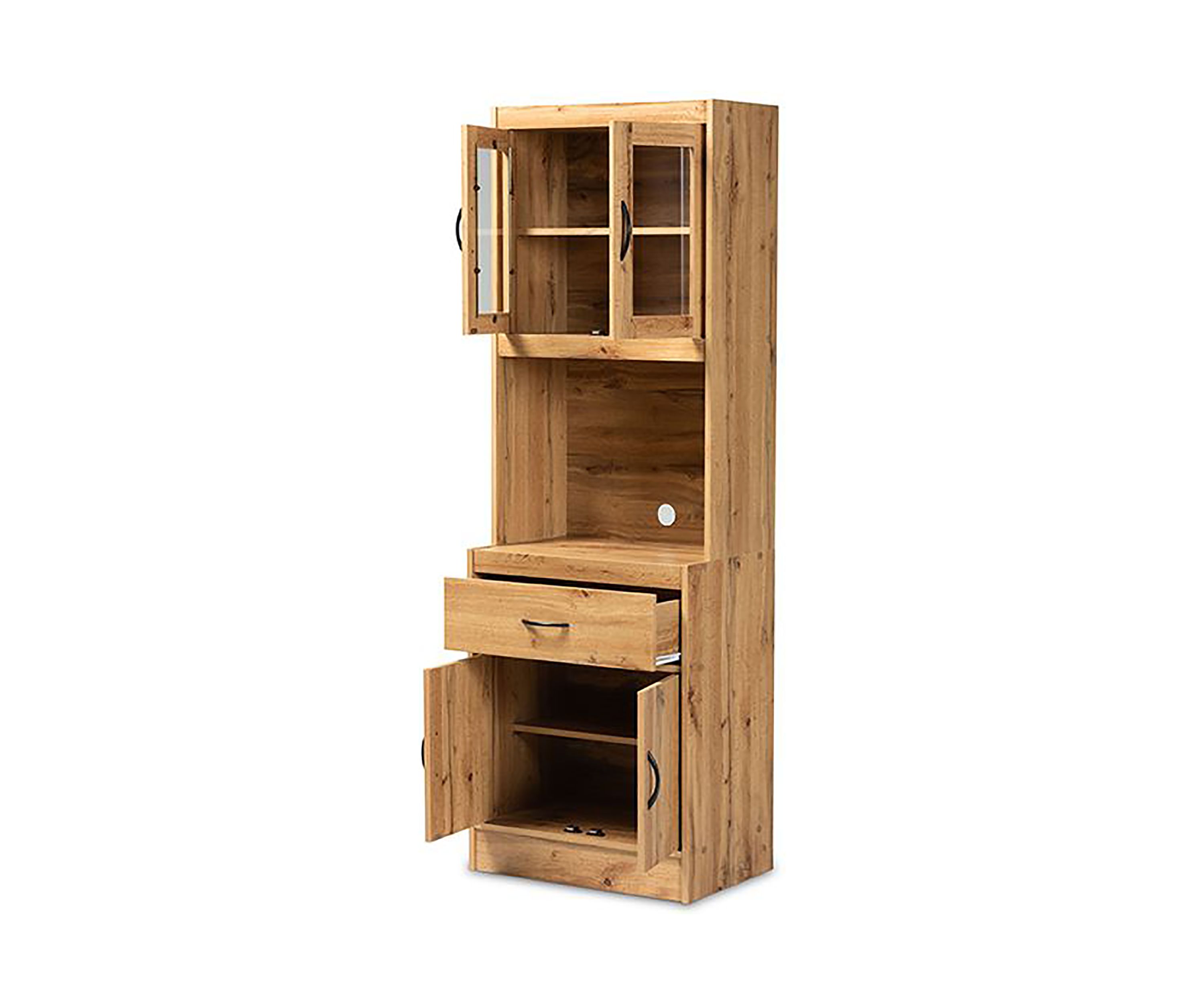 Laurana Modern and Contemporary Oak Brown Finished Wood Kitchen Cabinet and Hutch