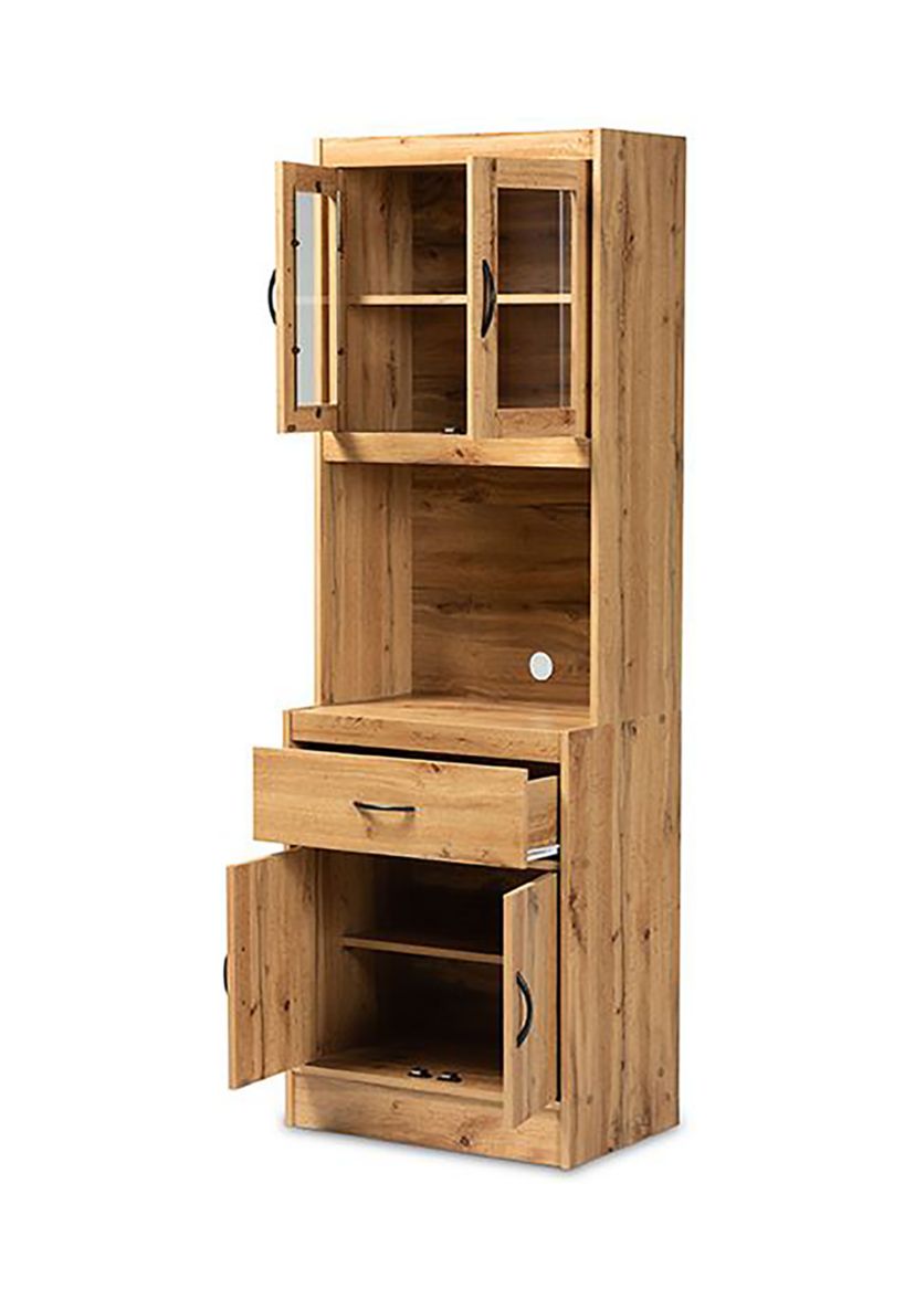 Laurana Modern and Contemporary Oak Brown Finished Wood Kitchen Cabinet and Hutch