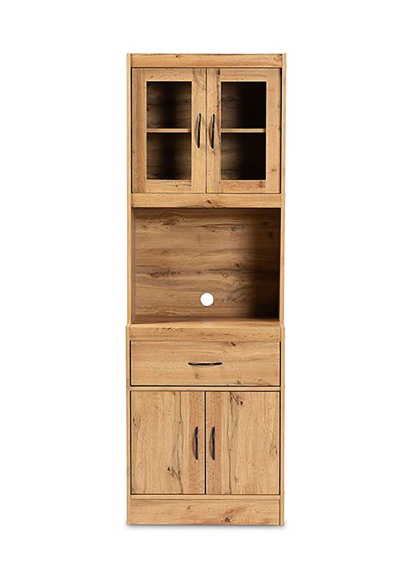 Laurana Modern and Contemporary Oak Brown Finished Wood Kitchen Cabinet and Hutch