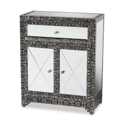 Wycliff Industrial Glam and Luxe Silver Finished Metal and Mirrored Glass 1-Drawer Sideboard Buffet