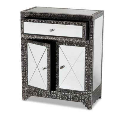 Wycliff Industrial Glam and Luxe Silver Finished Metal and Mirrored Glass 1-Drawer Sideboard Buffet