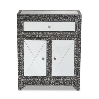 Wycliff Industrial Glam and Luxe Silver Finished Metal and Mirrored Glass 1-Drawer Sideboard Buffet
