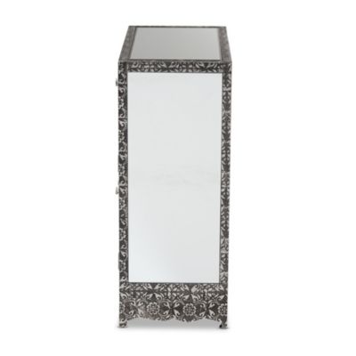 Wycliff Industrial Glam and Luxe Silver Finished Metal and Mirrored Glass 1-Drawer Sideboard Buffet