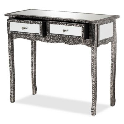 Wycliff Industrial Glam and Luxe Silver Finished Metal and Mirrored Glass 2-Drawer Console Table