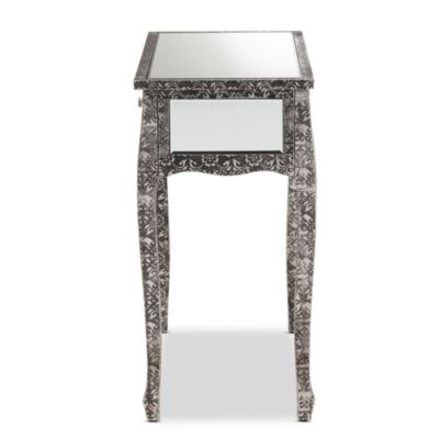 Wycliff Industrial Glam and Luxe Silver Finished Metal and Mirrored Glass 2-Drawer Console Table