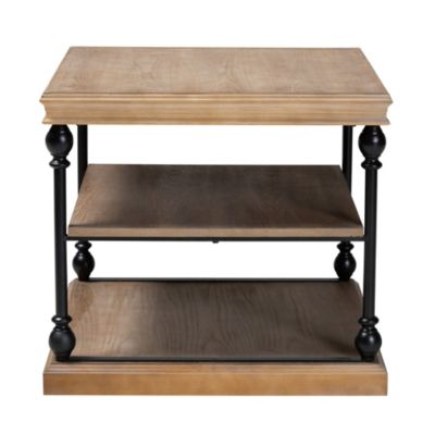 Sebastian Traditional Industrial Greywashed Wood and Black Metal 3-Tier End Table