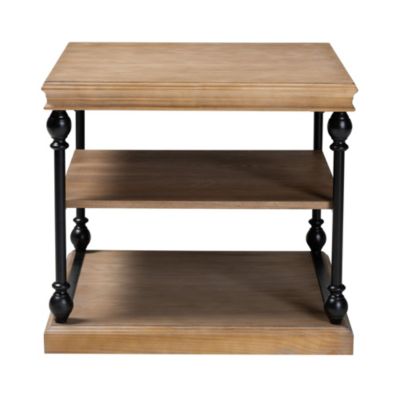 Sebastian Traditional Industrial Greywashed Wood and Black Metal 3-Tier End Table