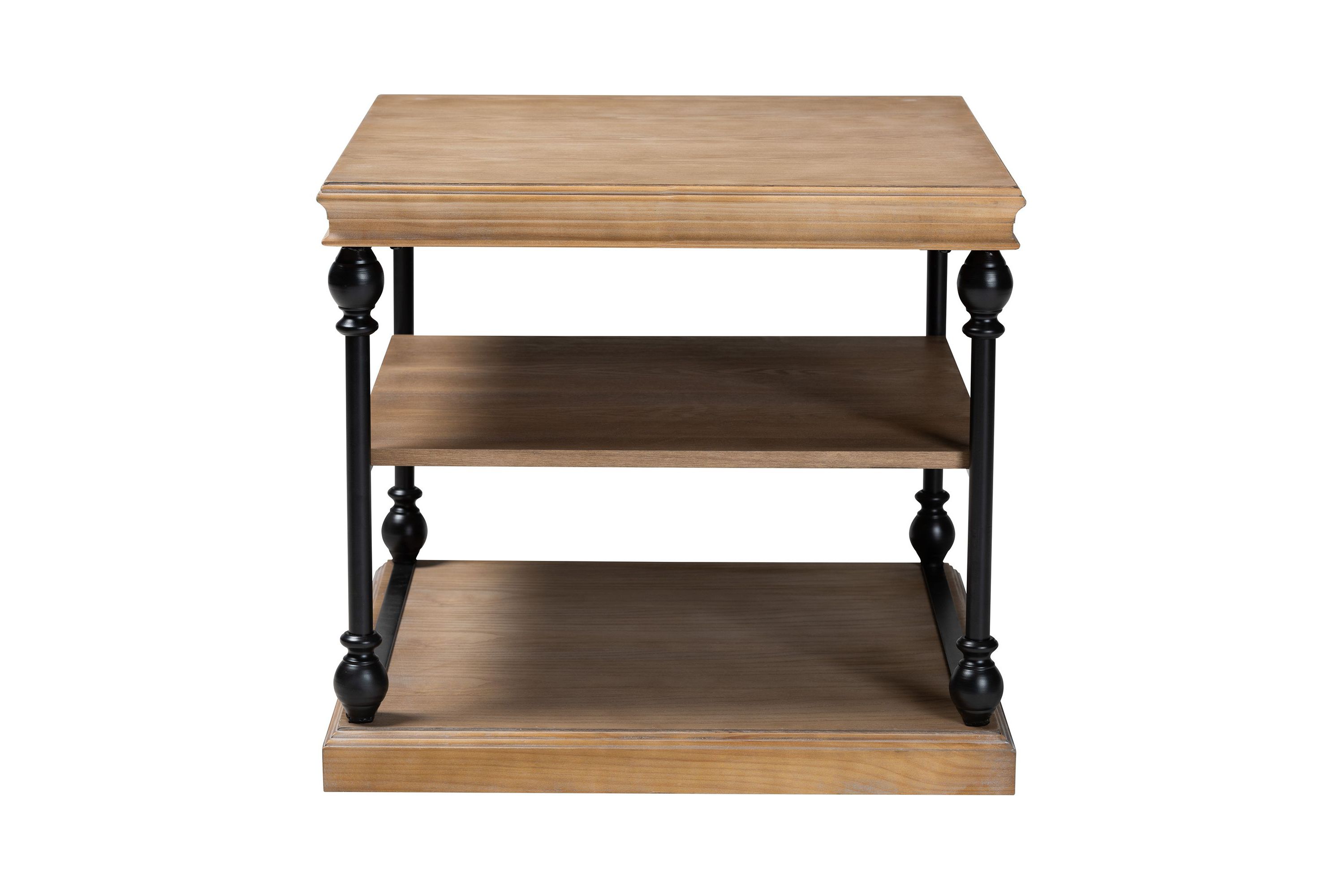 Sebastian Traditional Industrial Greywashed Wood and Black Metal 3-Tier End Table