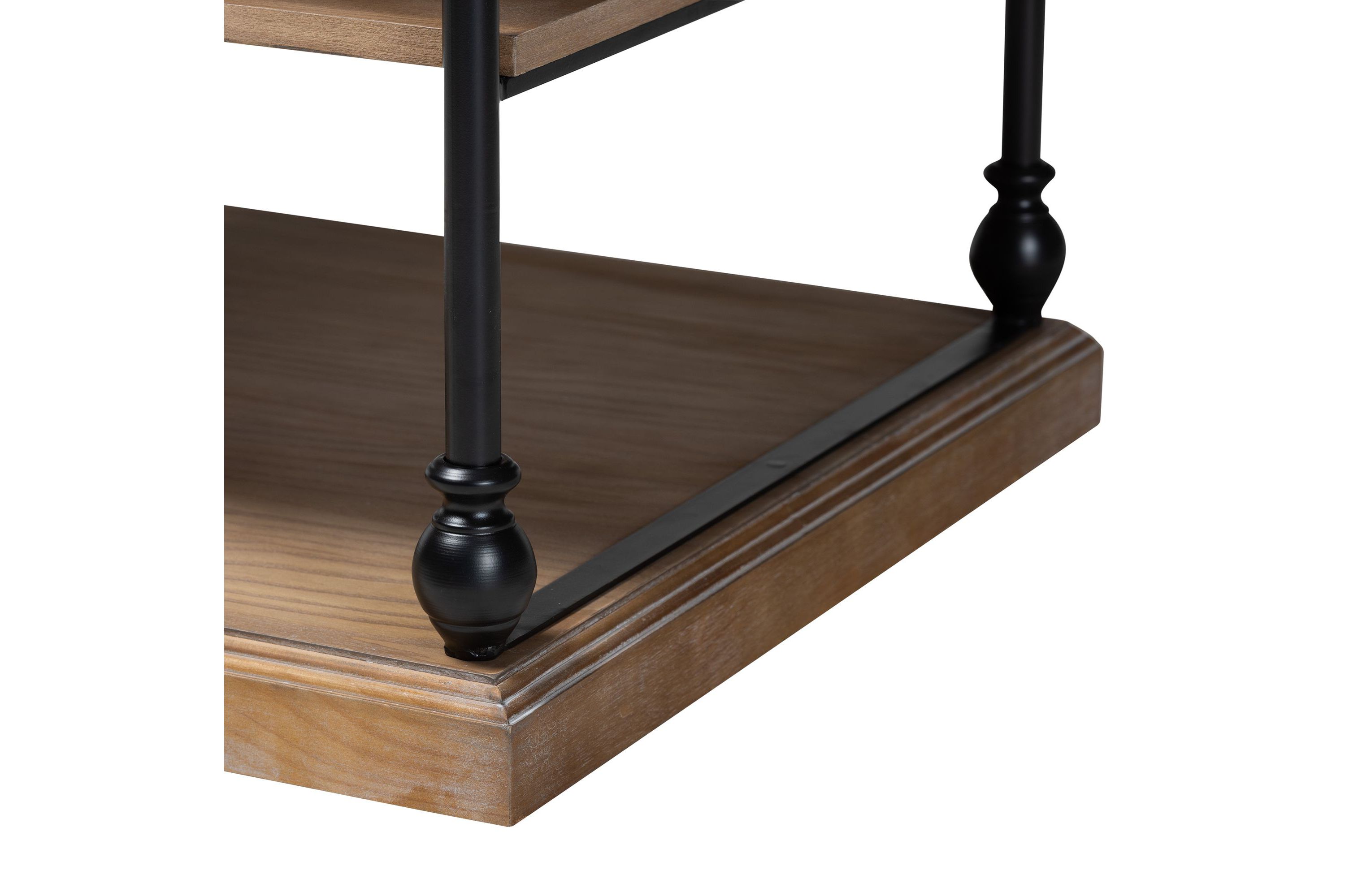 Sebastian Traditional Industrial Greywashed Wood and Black Metal 3-Tier End Table