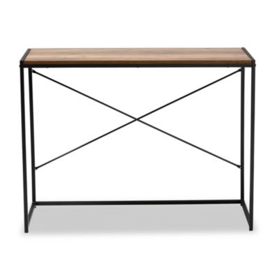 Pauric Modern Industrial Walnut Brown Finished Wood and Black Metal Desk