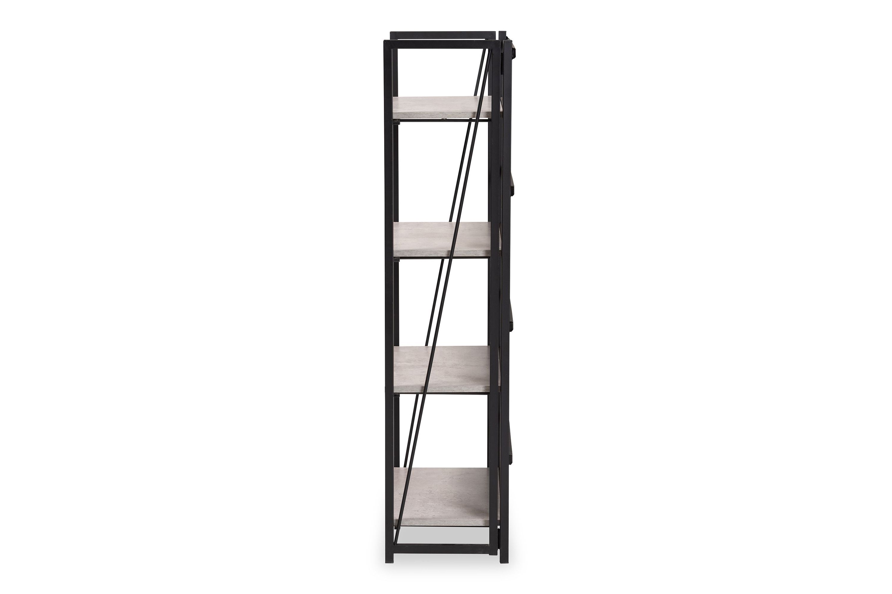 Lakota Modern Industrial Light Grey Finished Wood and Black Metal 4-Tier Display Shelf